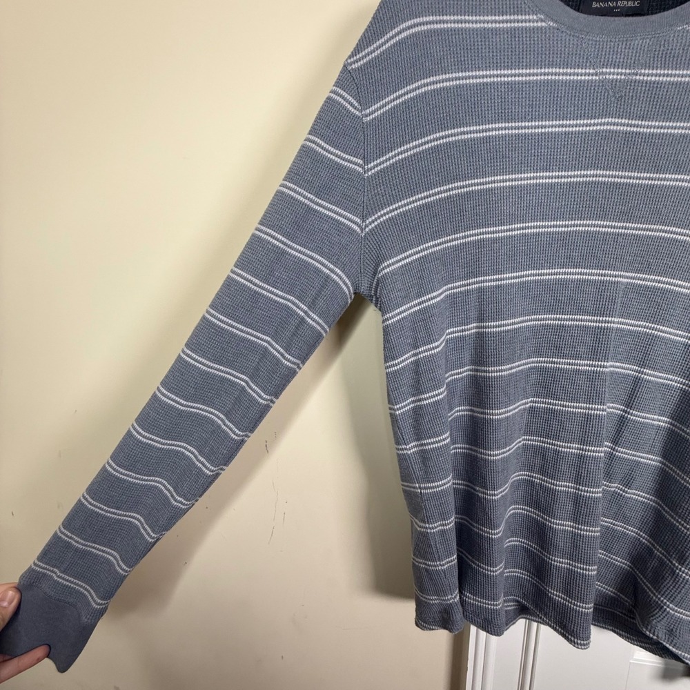 Banana Republic Mens Grey Striped Waffle Knit Thermal Long Sleeve Shirt Medium - Picture 3 of 7